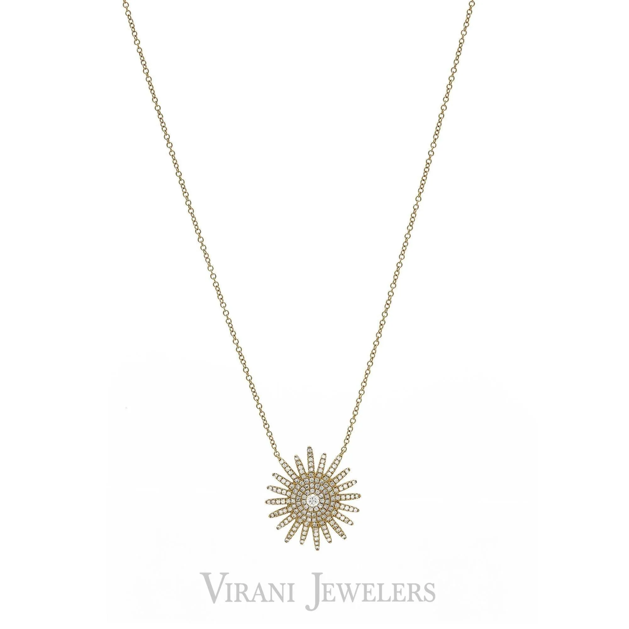 0.43CT Diamond Sun Pendant Necklace set in 14K Yellow Gold