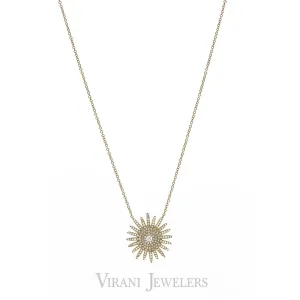 0.43CT Diamond Sun Pendant Necklace set in 14K Yellow Gold