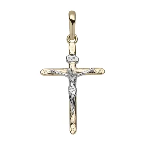 1 1/2" Polished Crucifix Jesus Cross Pendant 14K Yellow Gold