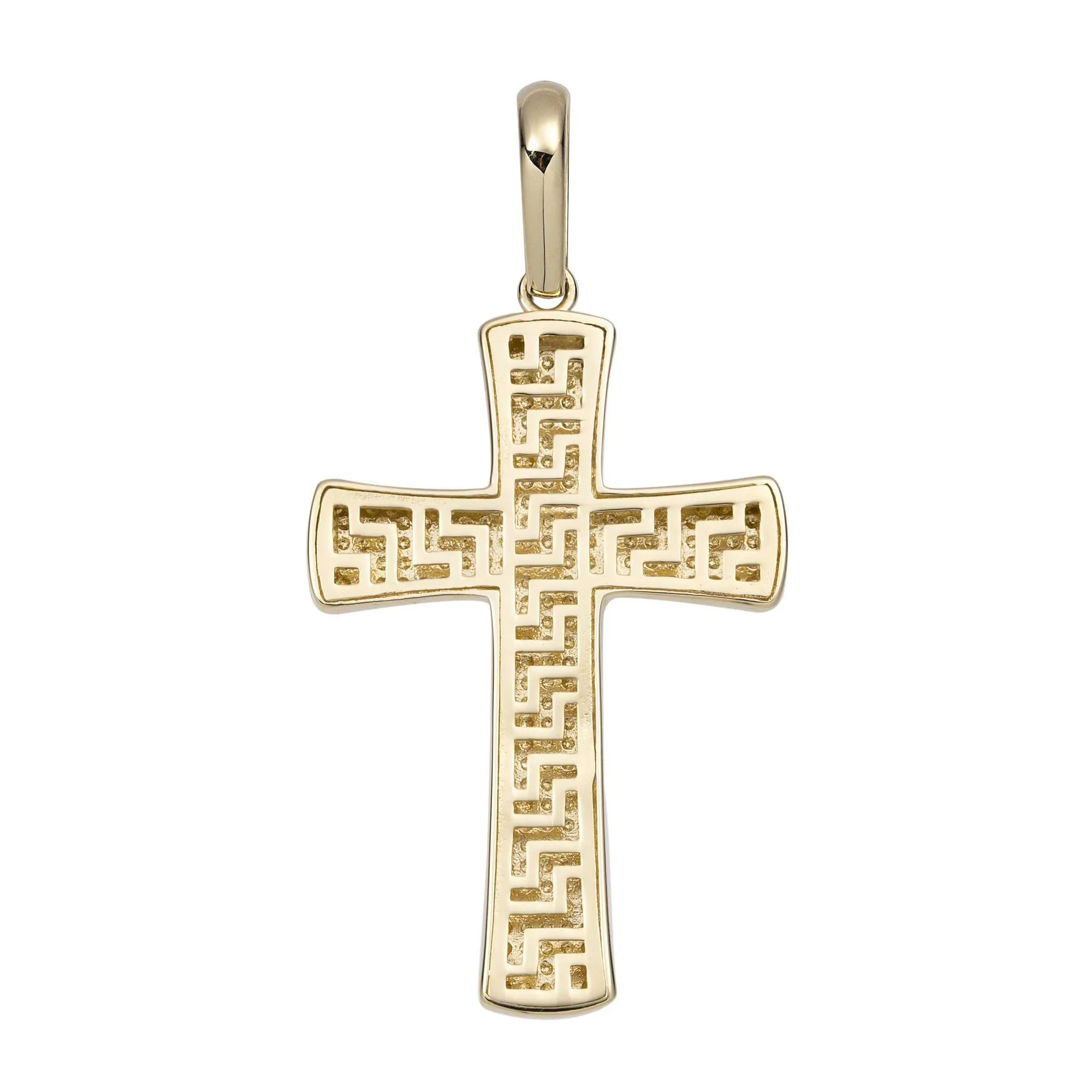 1 3/4" Greek Design Cross Solid Pendant 14K Yellow Gold