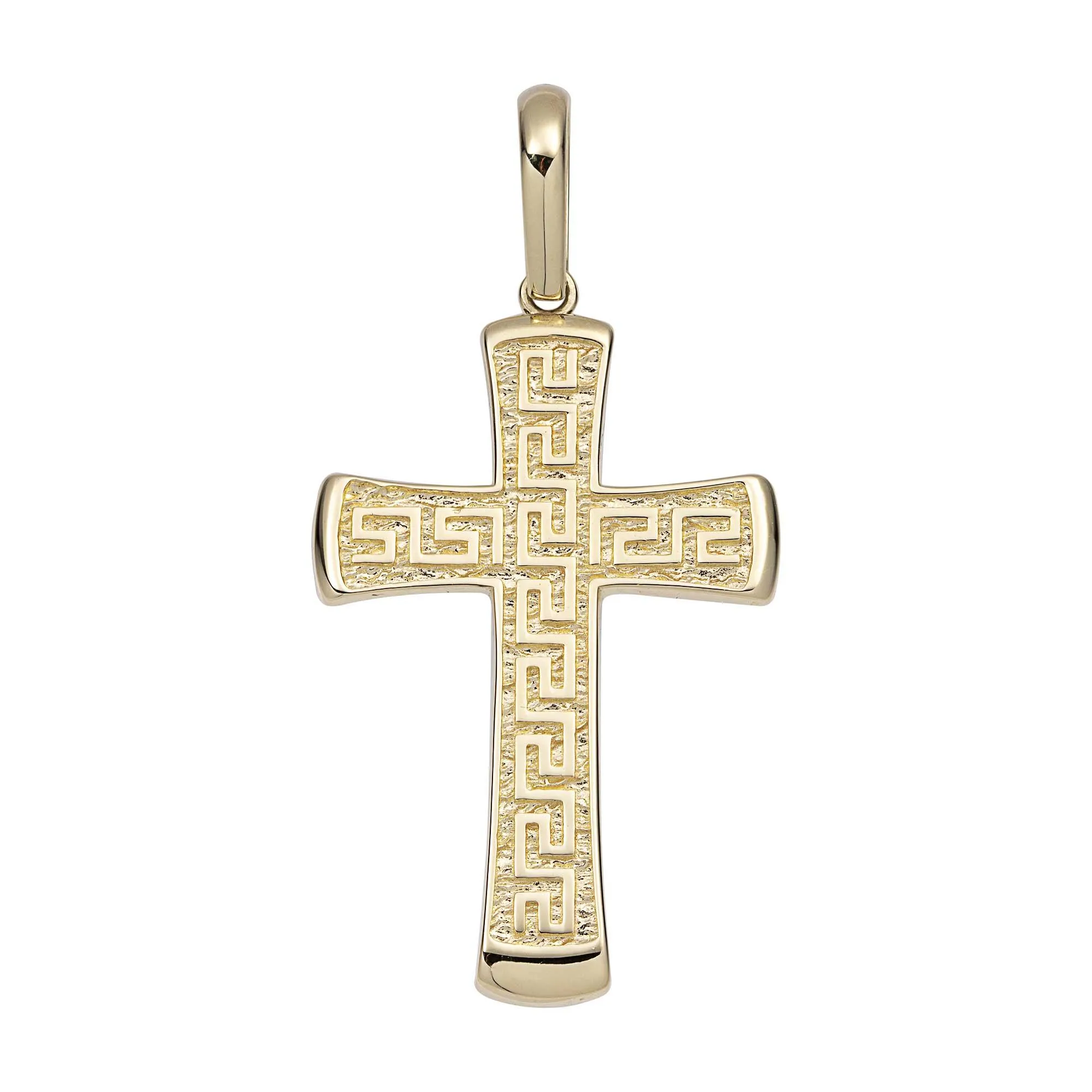 1 3/4" Greek Design Cross Solid Pendant 14K Yellow Gold