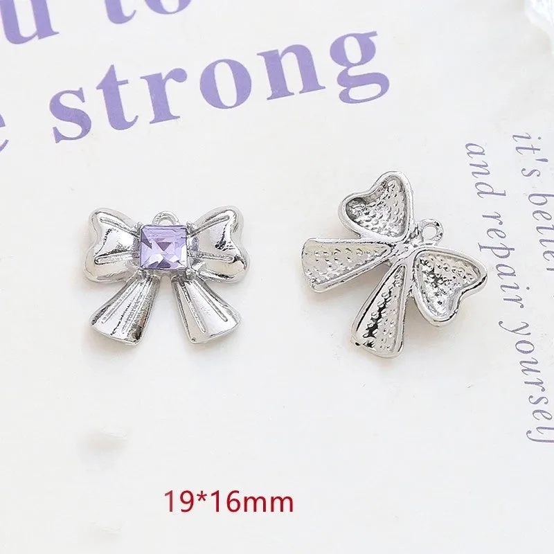 1 Piece 17*13mm 19*16mm 23 * 20mm Alloy Rhinestones Heart Shape Rose Bow Knot Polished Pendant