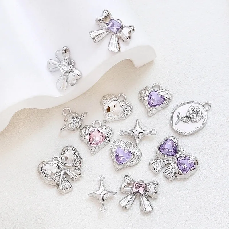 1 Piece 17*13mm 19*16mm 23 * 20mm Alloy Rhinestones Heart Shape Rose Bow Knot Polished Pendant