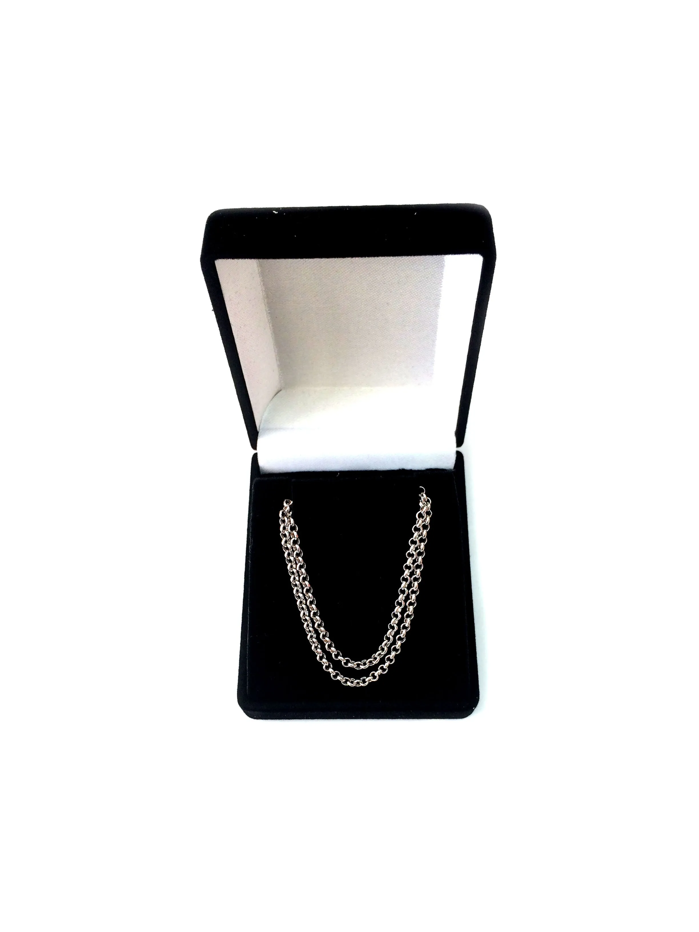 10k White Gold Round Rolo Link Chain Necklace, 2.3mm