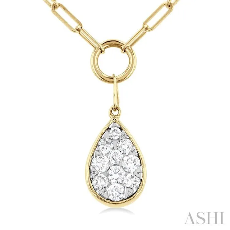 1/4 ctw Lovebright Pear Shape Round Cut Diamond Paper Clip Necklace in 14K Yellow & White Gold