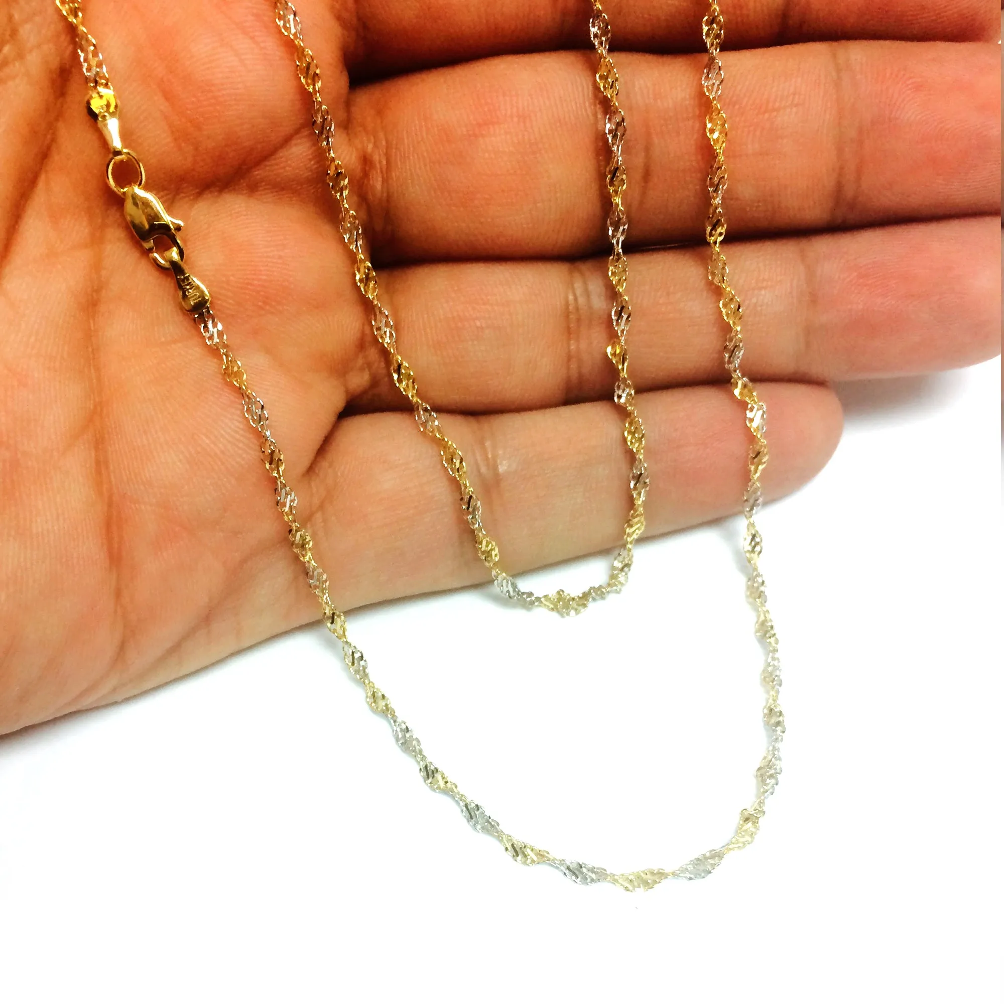 14k 2 Tone Yellow And White Gold Singapore Chain Necklace, 2.0mm