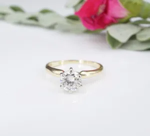 14k Gold 0.9ct Transitional Cut Diamond Solitaire Engagement Ring Sz 5.75 RG3840