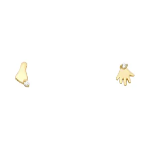 14K Gold CZ Small Hand & Foot Earrings