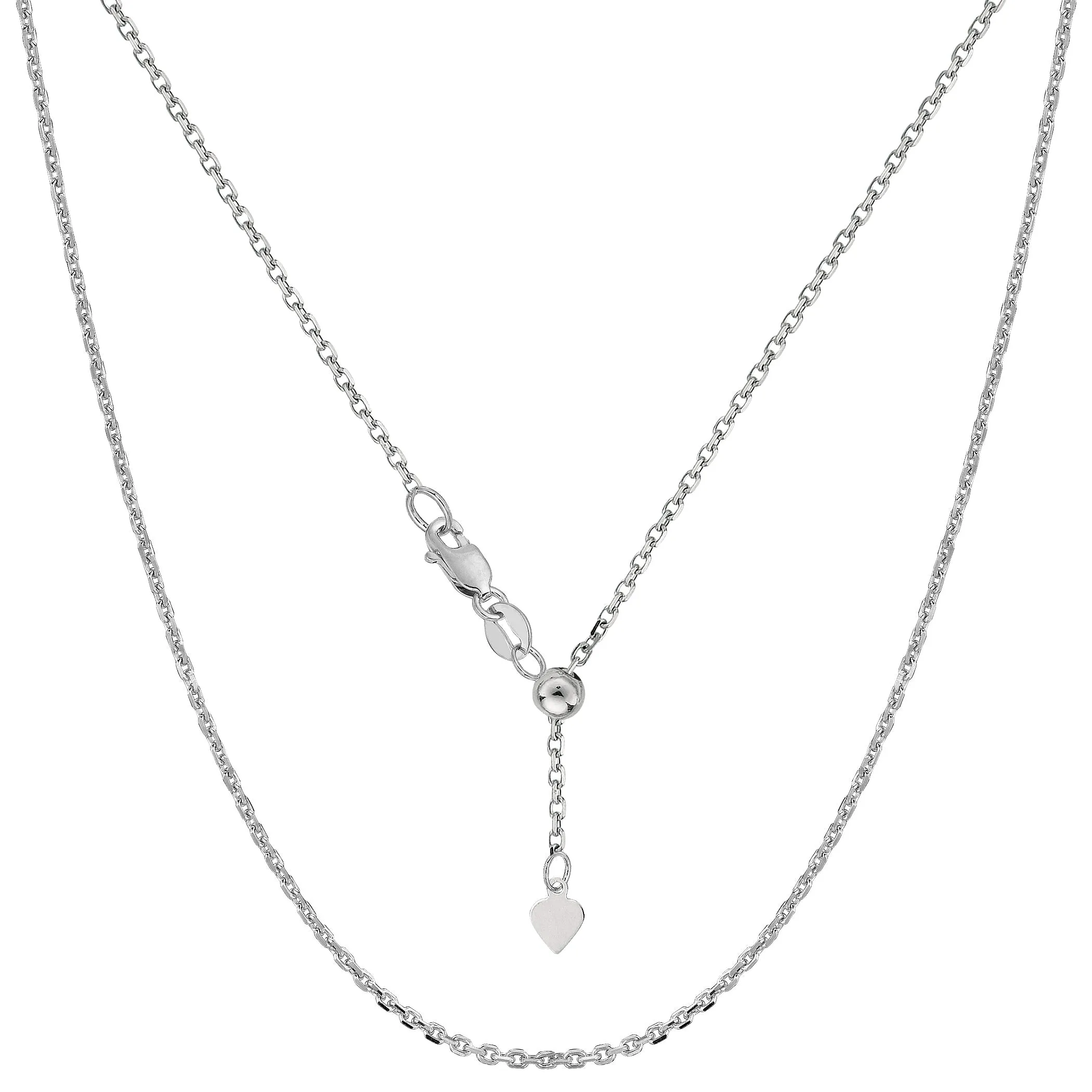 14k White Gold Adjustable Cable Link Chain Necklace, 0.9mm, 22