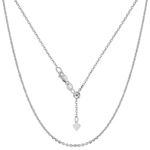 14k White Gold Adjustable Cable Link Chain Necklace, 0.9mm, 22