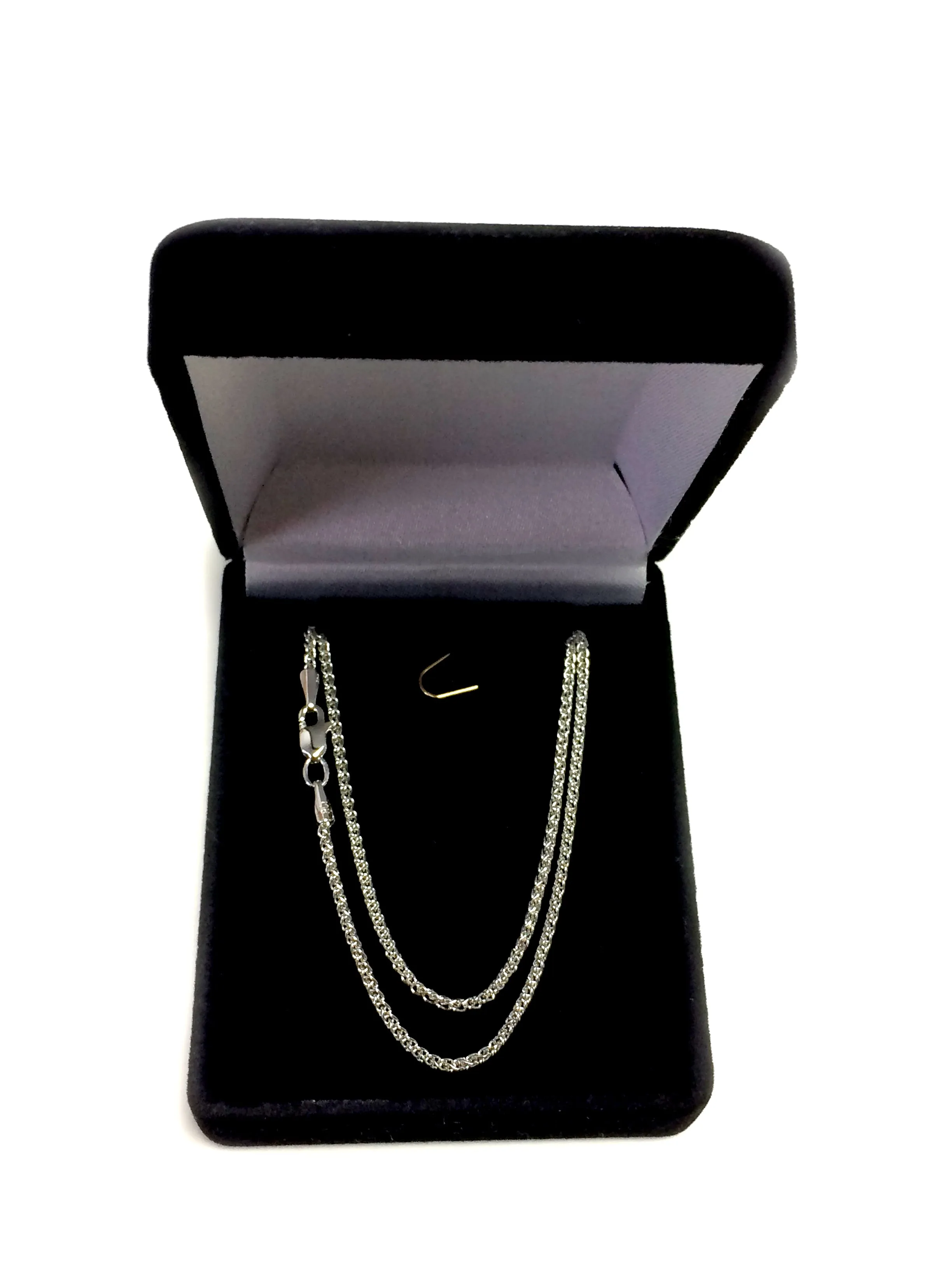 14k White Gold Round Wheat Chain Necklace, 1.5mm