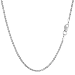 14k White Gold Round Wheat Chain Necklace, 1.5mm