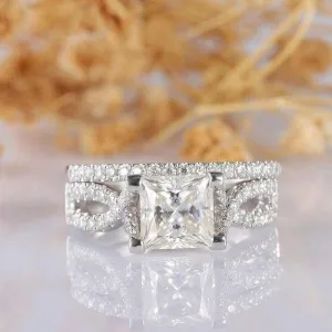 14K White Gold Twist Band 1ct Princess Cut Diamond Ring