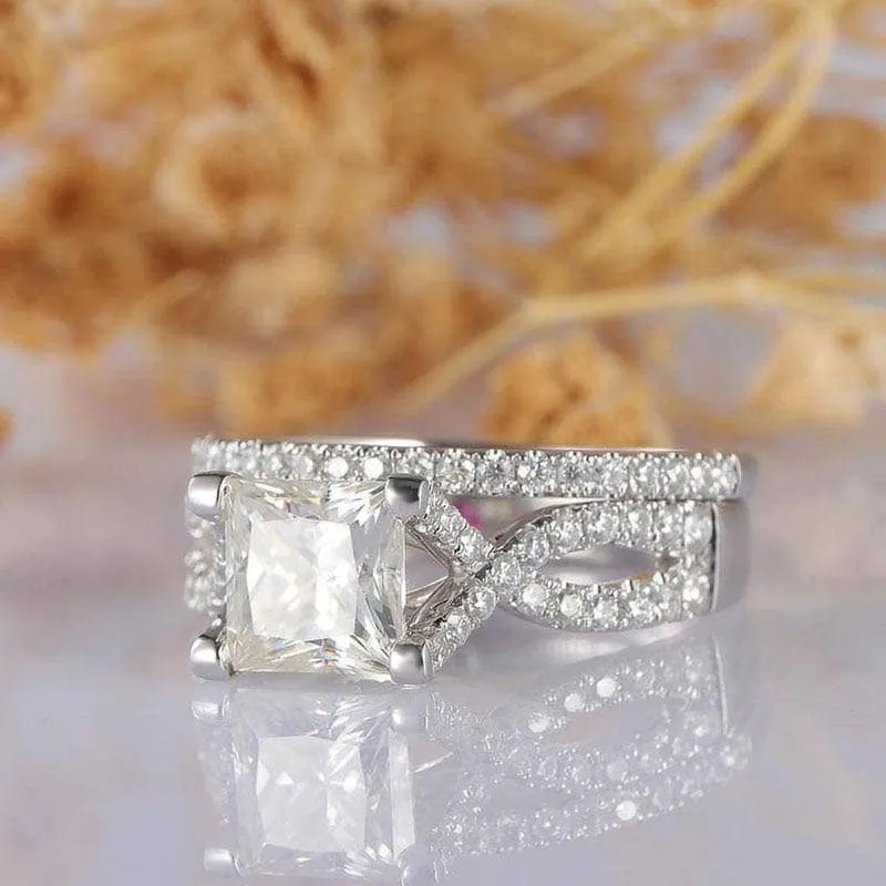 14K White Gold Twist Band 1ct Princess Cut Diamond Ring