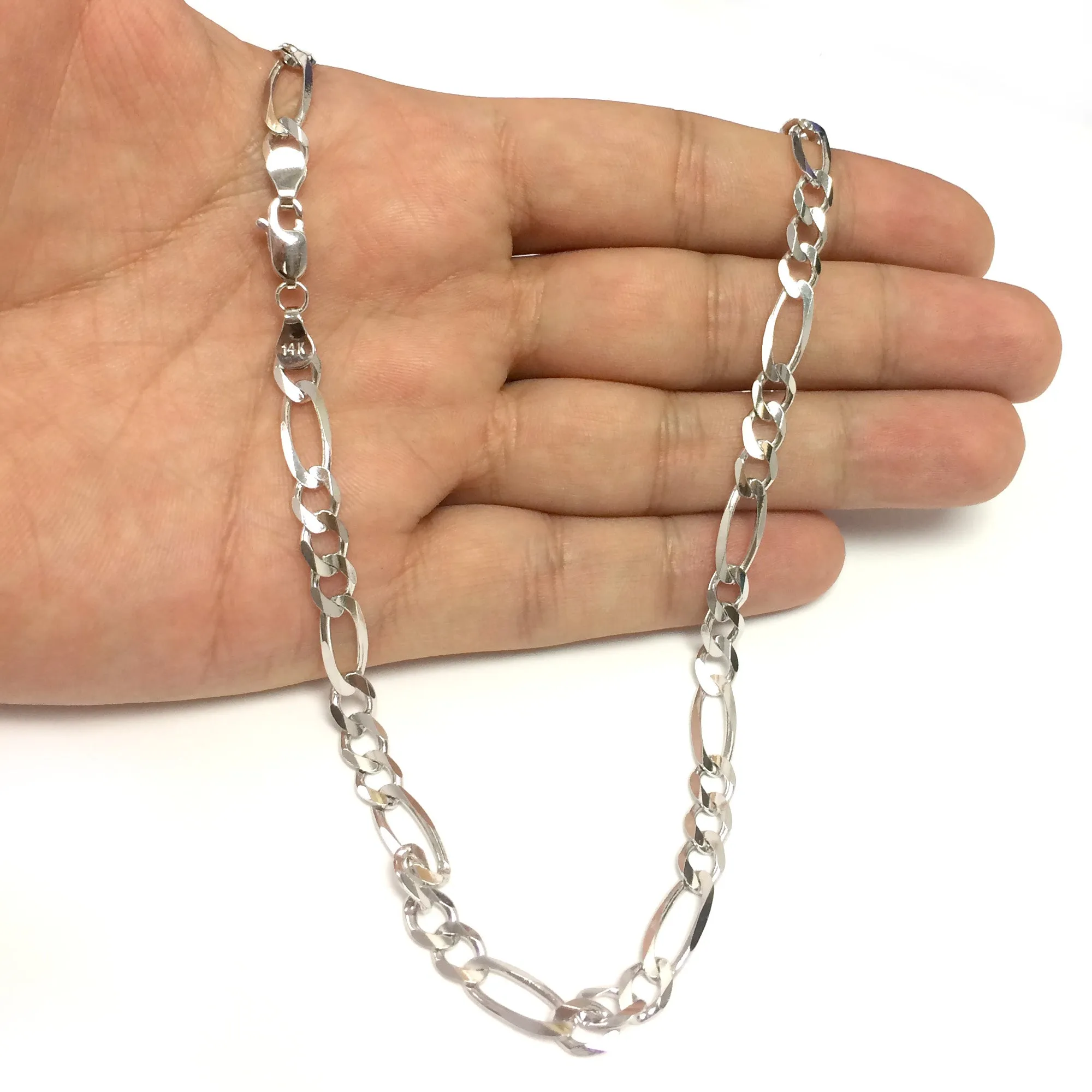 14k White Solid Gold Figaro Chain Necklace, 6.0mm