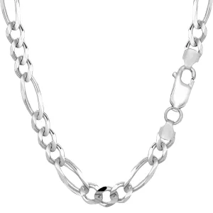 14k White Solid Gold Figaro Chain Necklace, 6.0mm