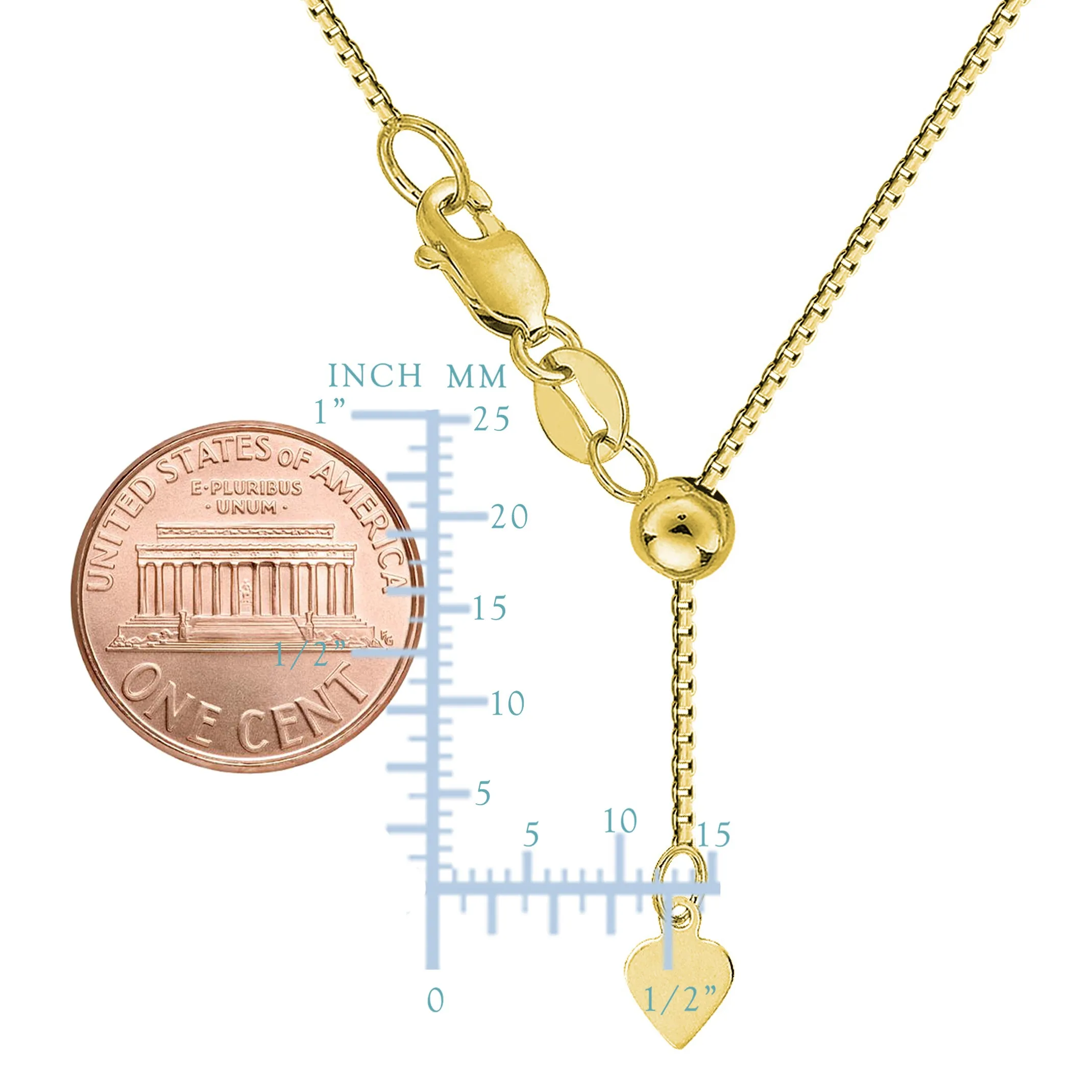 14k Yellow Gold Adjustable Box Chain Necklace, 0.7mm, 22"