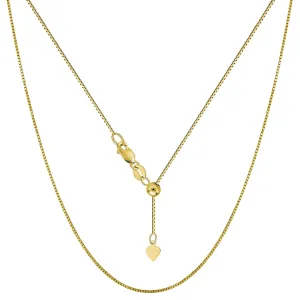 14k Yellow Gold Adjustable Box Chain Necklace, 0.7mm, 22"