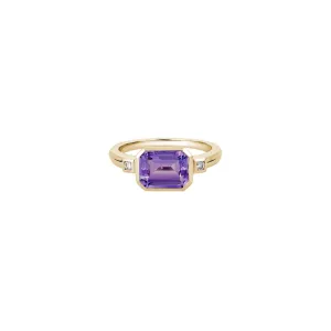 14K Yellow Gold Diamond and Amethyst Ring