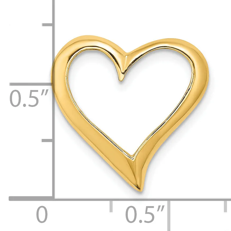 14k Yellow Gold Large Floating Heart Design Slide Pendant