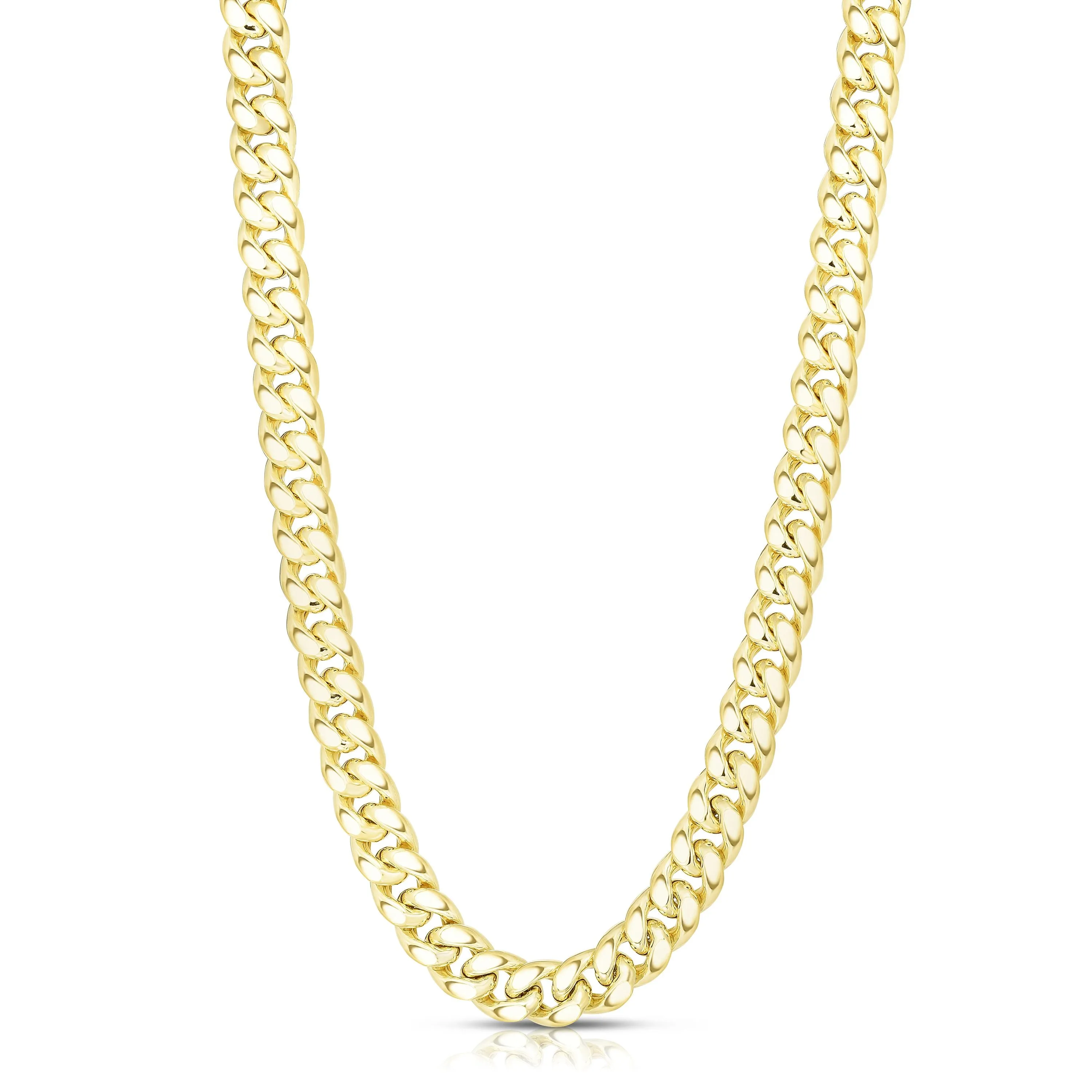 14k Yellow Gold Miami Cuban Link Chain Necklace, Width 10mm