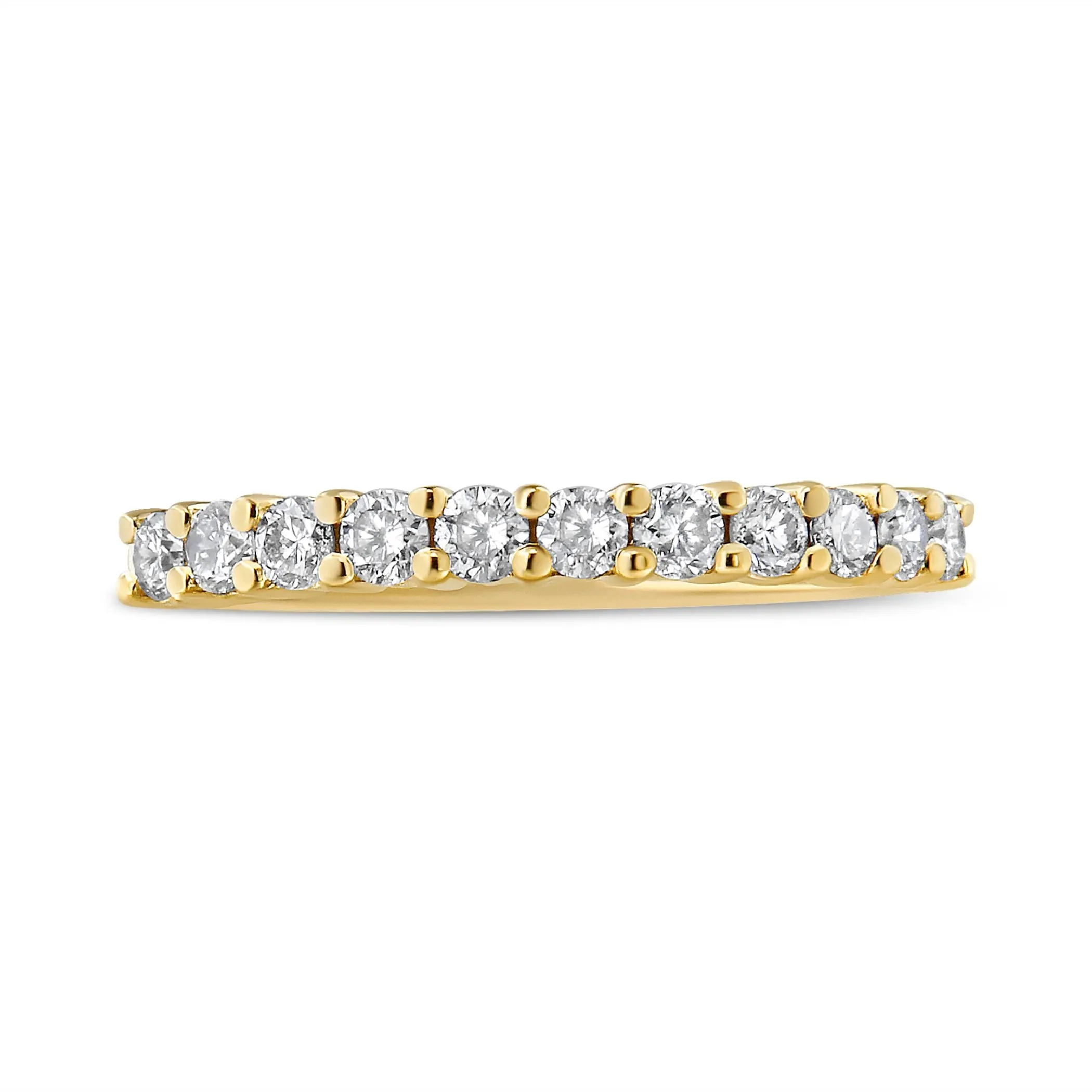 14K Yellow Gold Plated .925 Sterling Silver 1/2 cttw Shared Prong Set Brilliant Round-Cut Diamond 11 Stone Band Ring (I-J Color, I1-I2 Clarity)