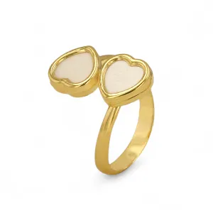 14K Yellow gold two hear mother pearl ring-227415