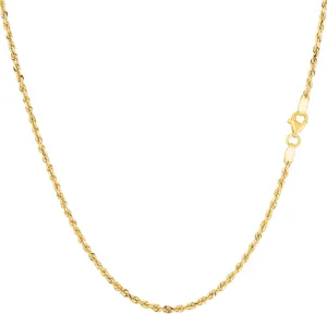 14k Yellow Solid Gold Diamond Cut Rope Chain Necklace , 1.25mm