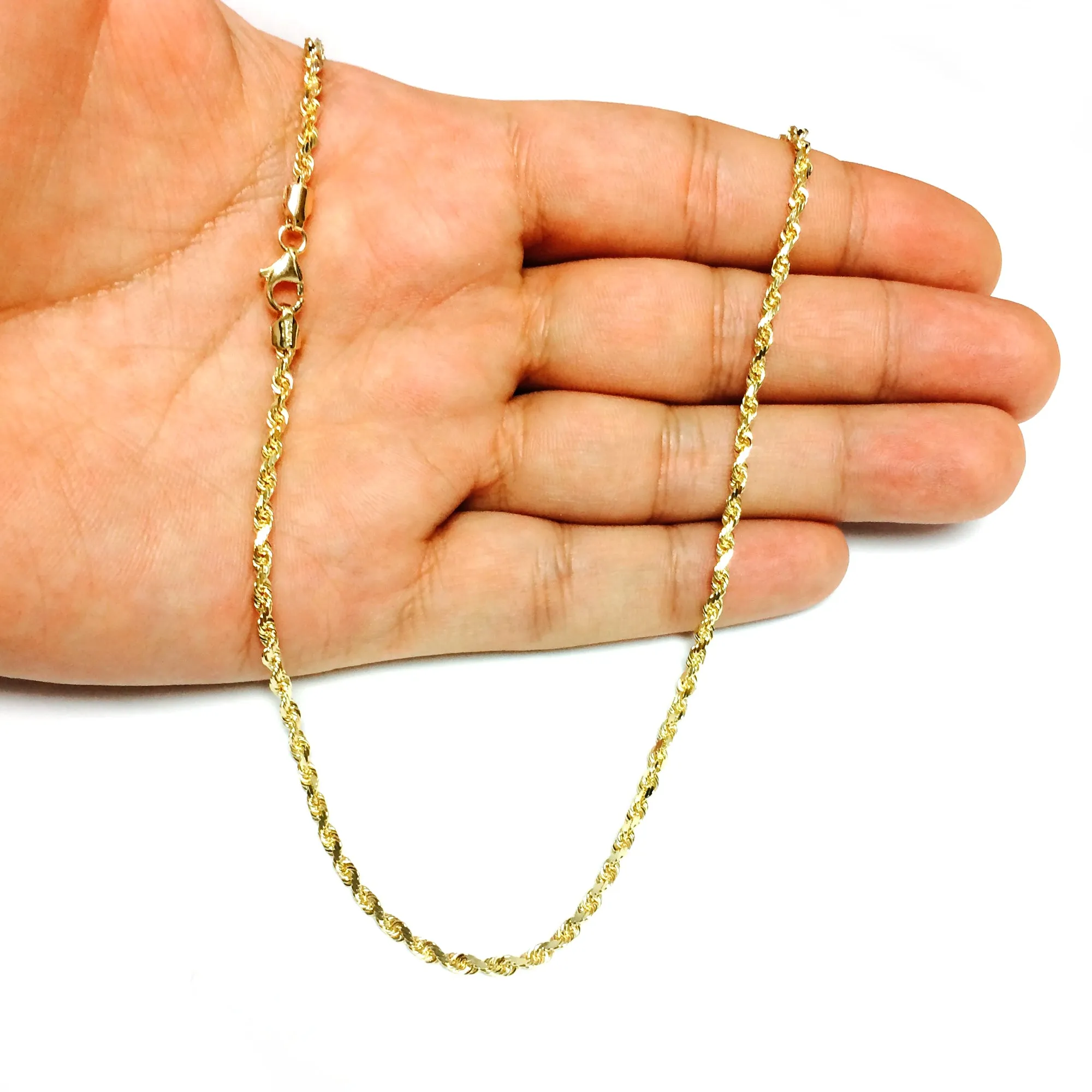 14k Yellow Solid Gold Diamond Cut Rope Chain Necklace, 2.75mm