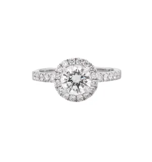 18K White Round Diamond 1.01Ct Halo Engagement Ring