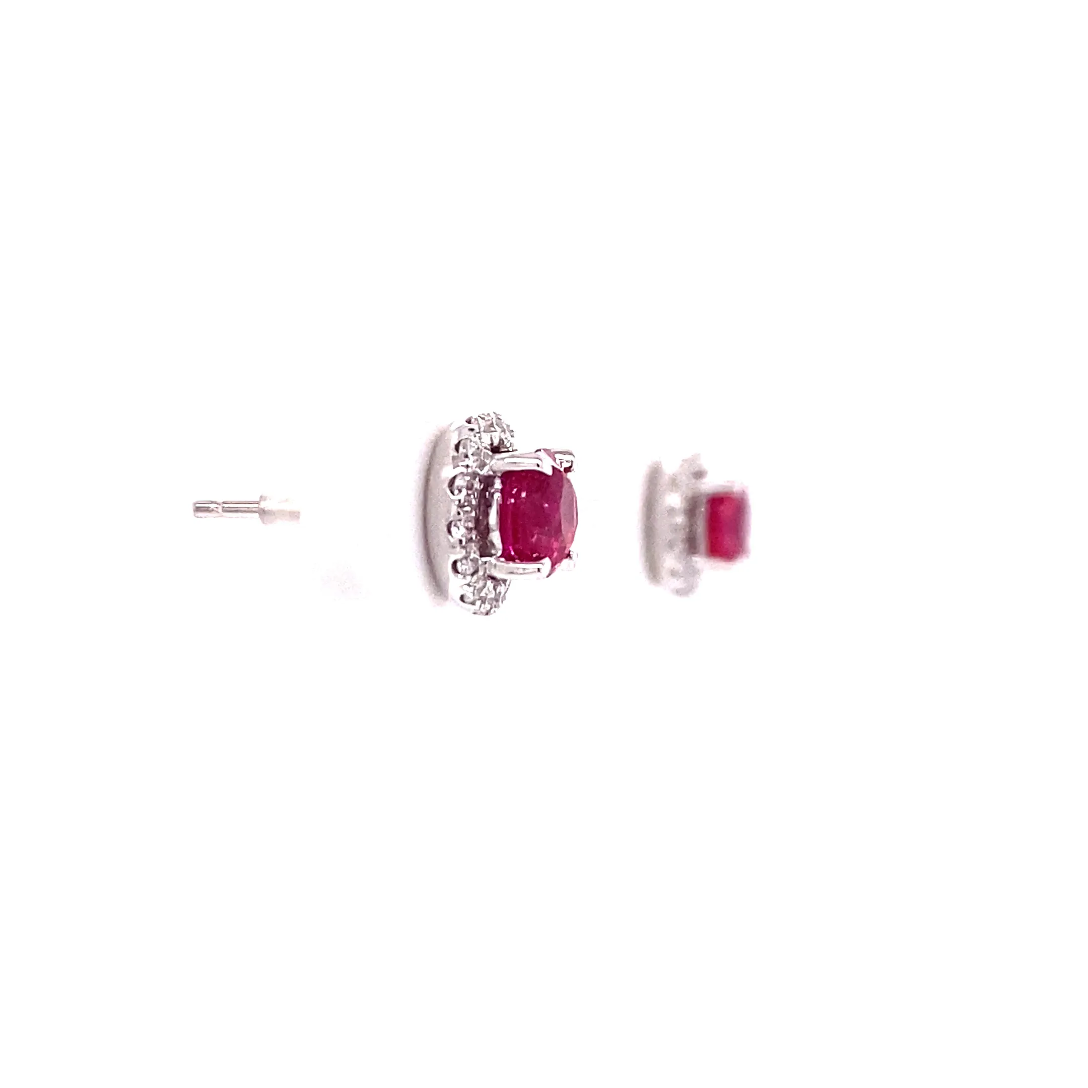 18KW Ruby And Diamond Halo Fashion Earrings