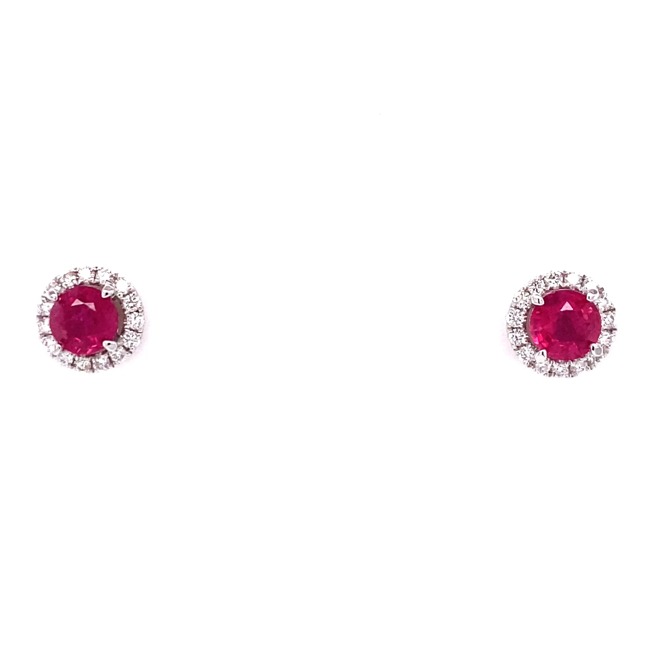 18KW Ruby And Diamond Halo Fashion Earrings