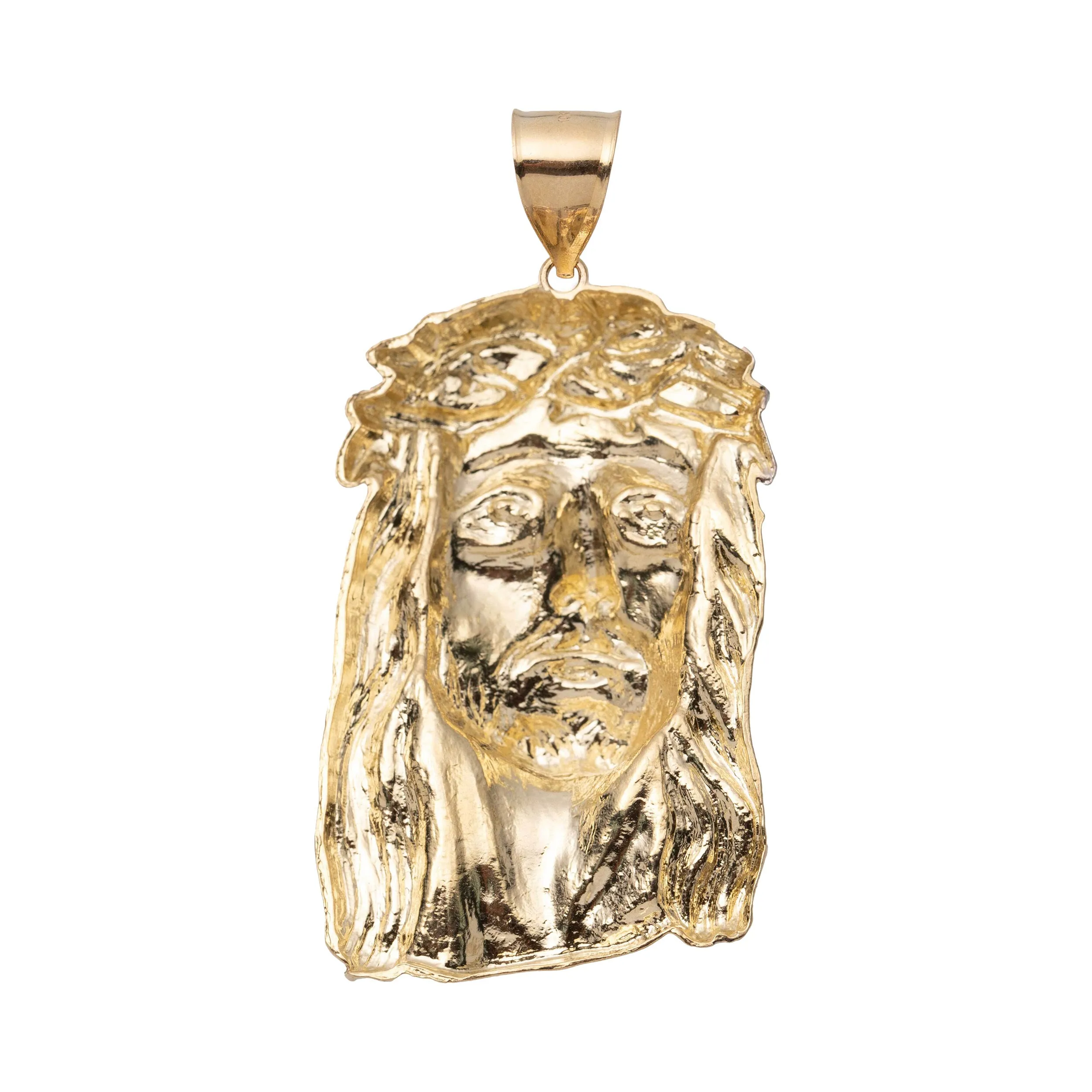 2 1/2" Diamond-Cut Jesus Pendant 10K Yellow Gold