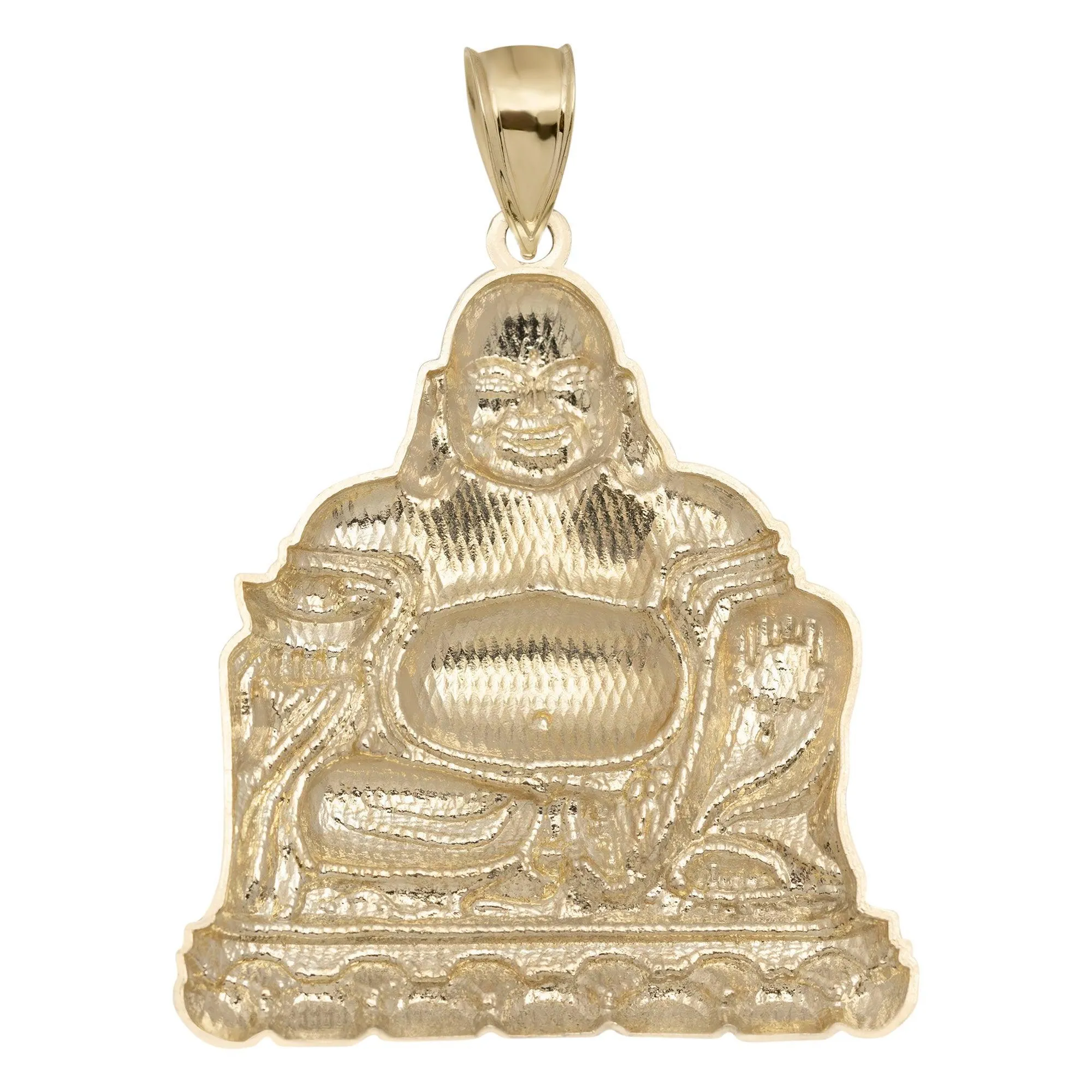 2 1/4" Diamond-Cut Happy Buddha Pendant Charm 10K Yellow Gold