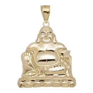 2 1/4" Diamond-Cut Happy Buddha Pendant Charm 10K Yellow Gold