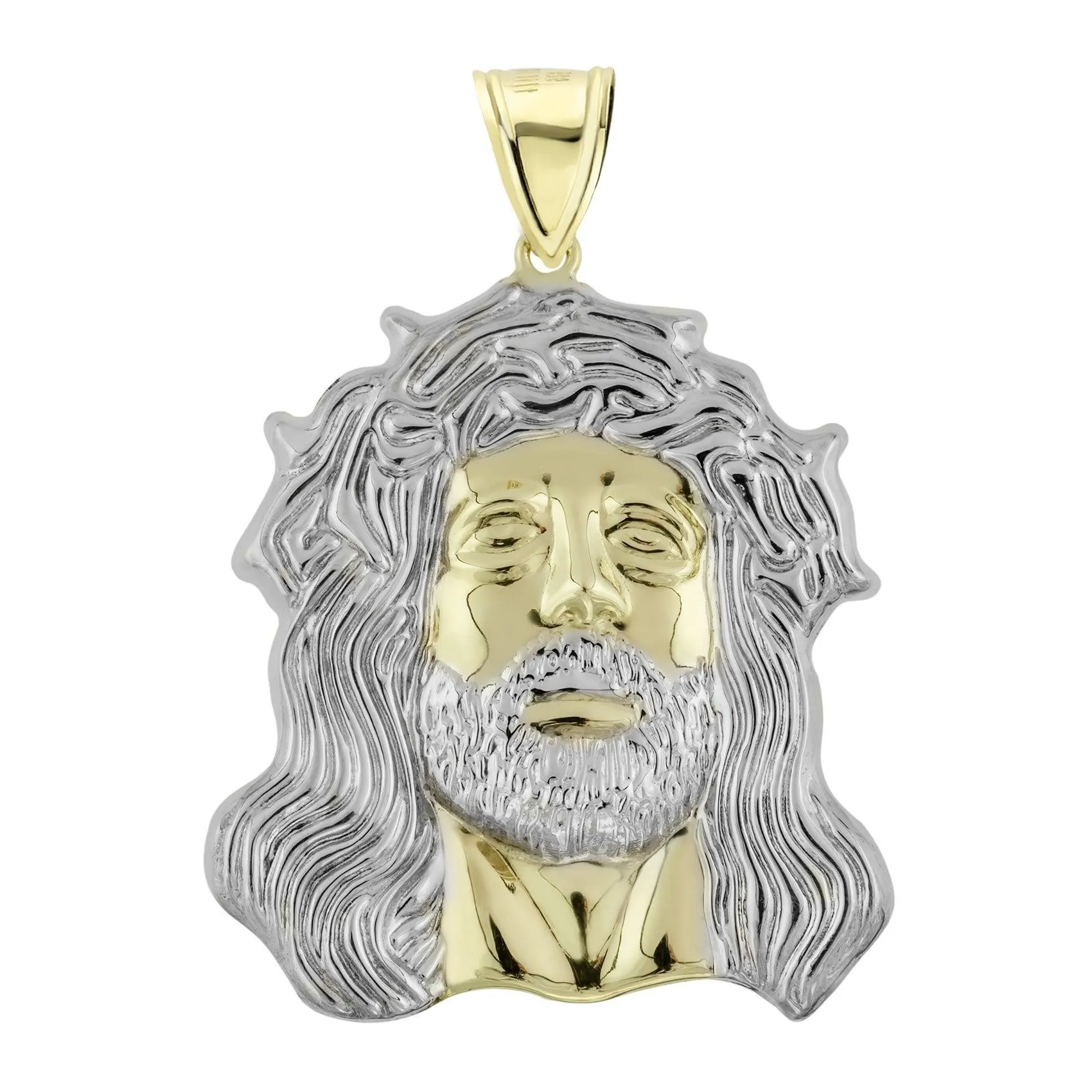 2 1/4" Huge Men's Diamond Cut Jesus Head Charm Pendant 10K Yellow Gold