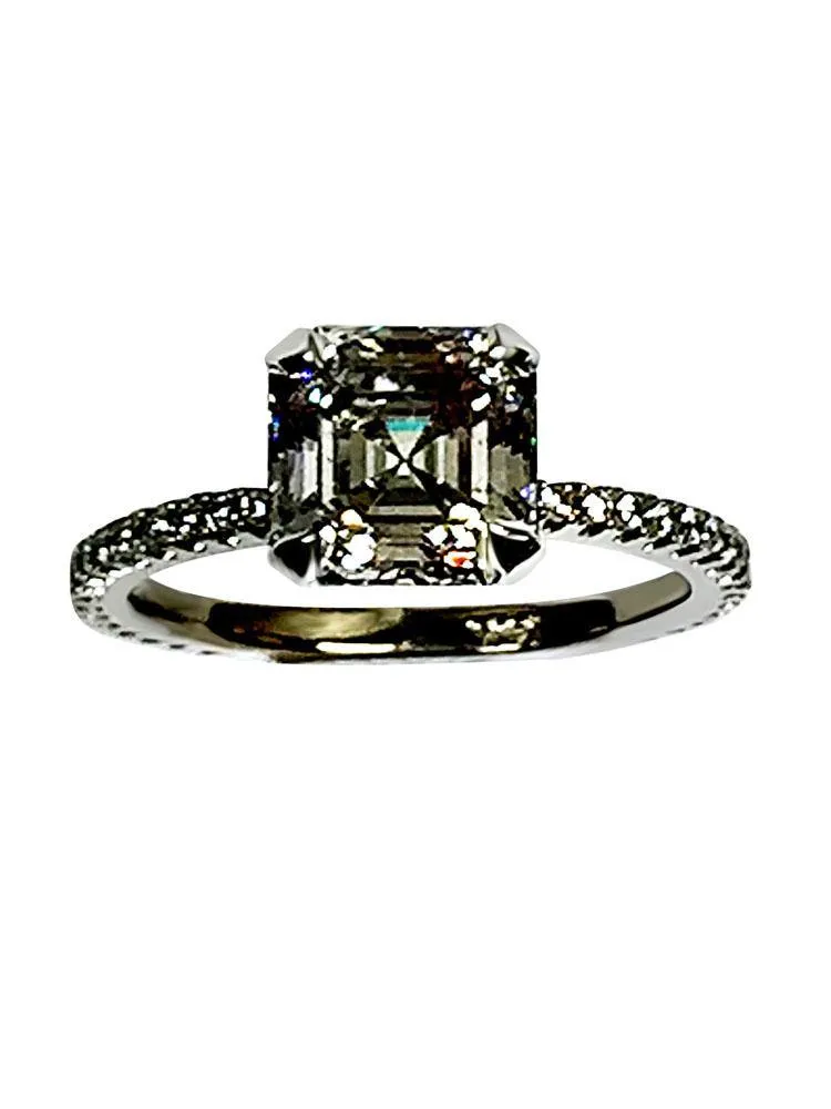 2 CT AAA Asscher Cut Cubic Zirconia Ring 1.5mm Shank 14K W Gold