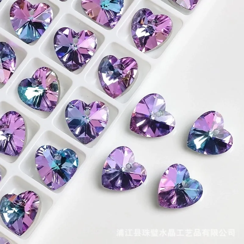 20 Pcs/package Sweet Shiny Heart Shape Glass Stoving Varnish Beads Jewelry Accessories