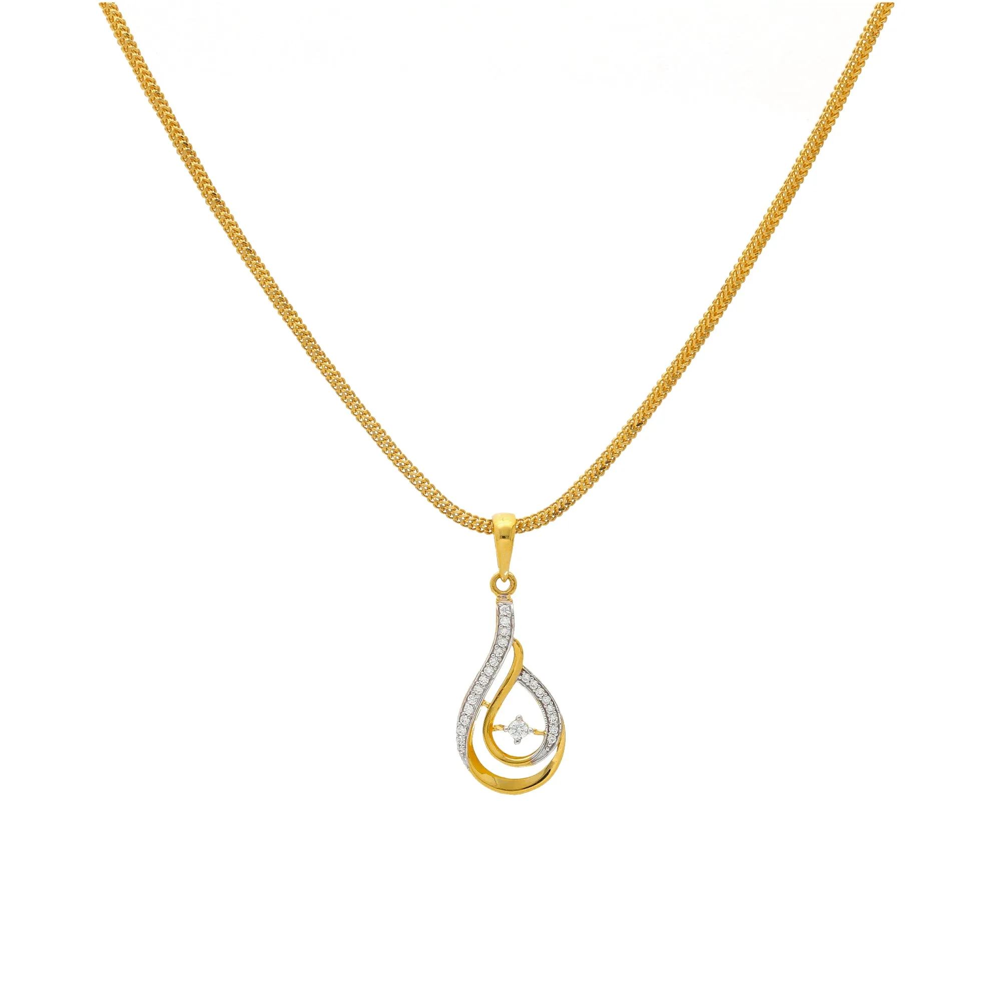 22K Yellow Gold & CZ Pendant Necklace Set (9.5gm)