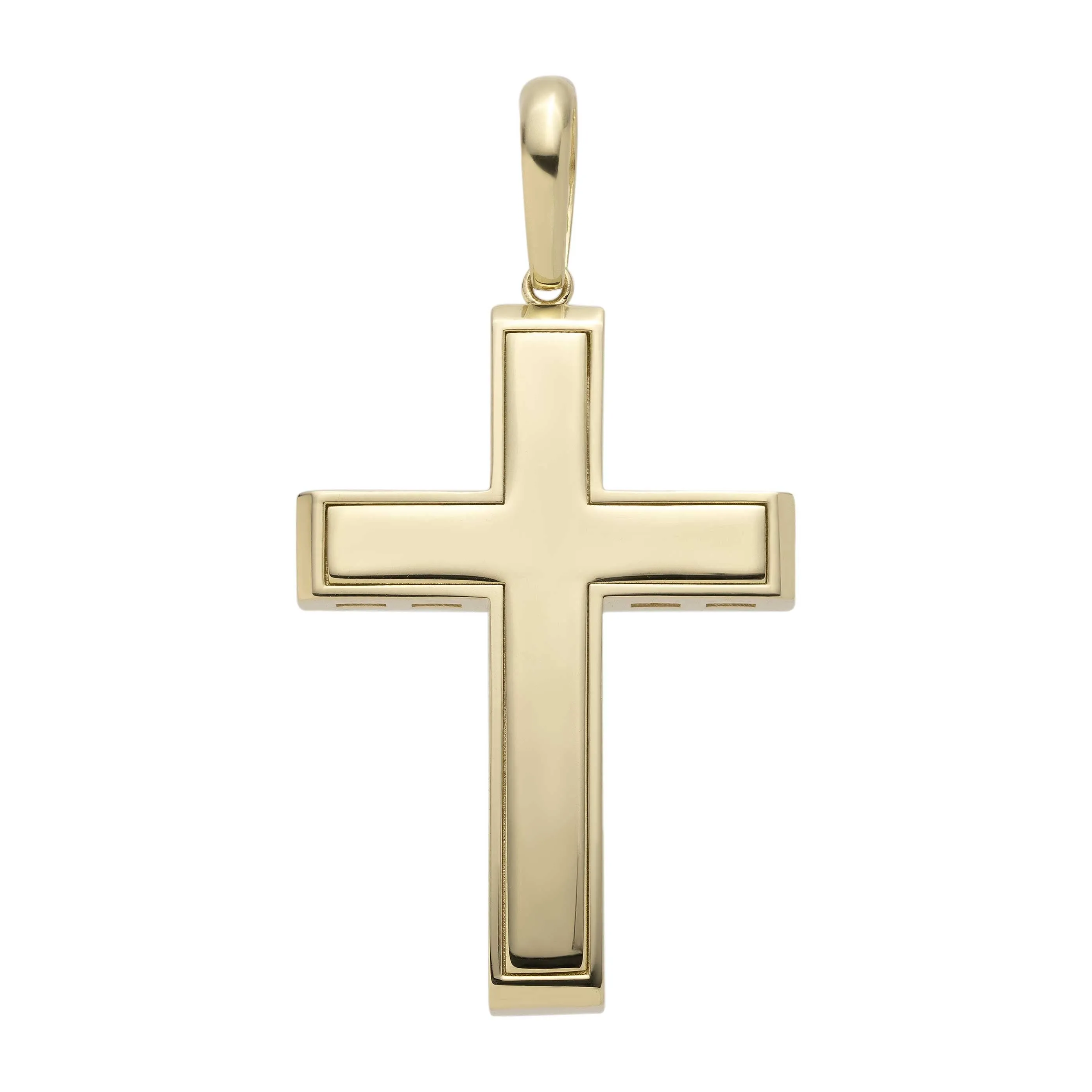 2" Shiny Cross Pendant Solid 10K Yellow Gold