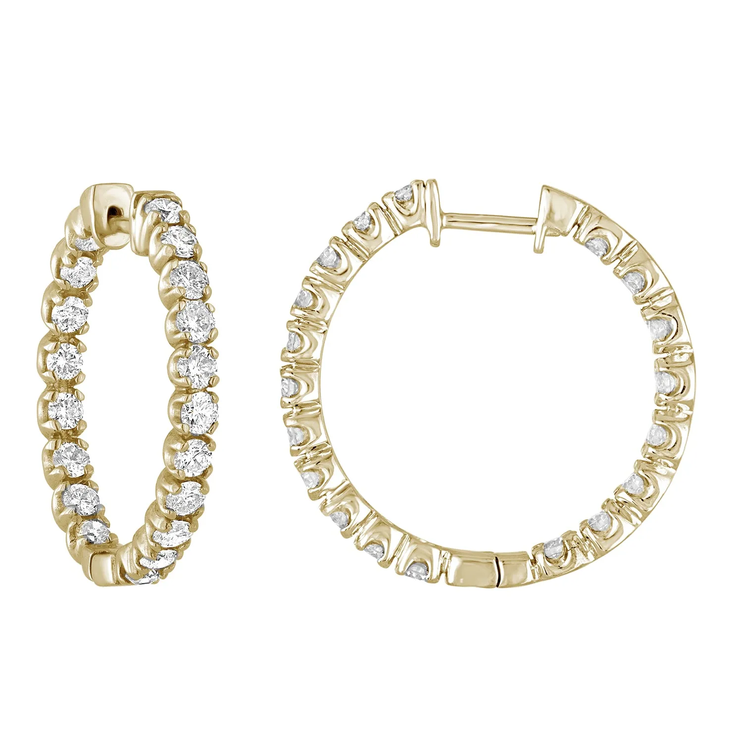 3 cttw Diamond Inside Out Hoop Earrings in 14K Yellow Gold