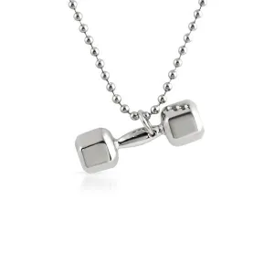 3D Shiny Dumbbell Weight Pendant Crossfit White Gold Finish