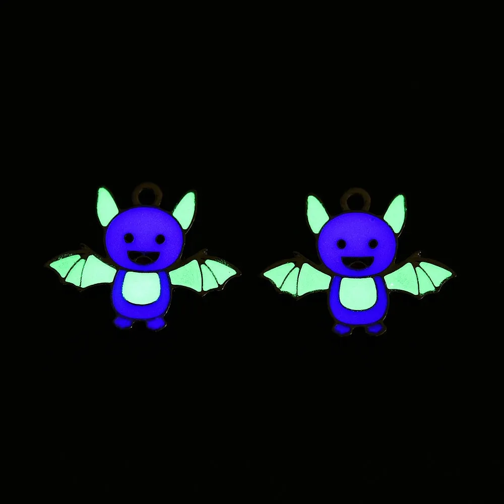 4 Bat Silver Tone Enamel Charms - Glow in the Dark! - E1678