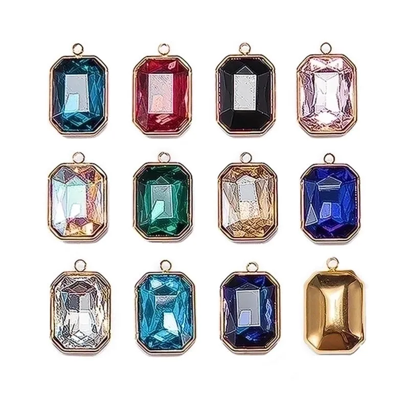 5 PCS/Package 12 * 16mm Hole 1~1.9mm Stainless Steel Glass Zircon Rectangle Polished Pendant