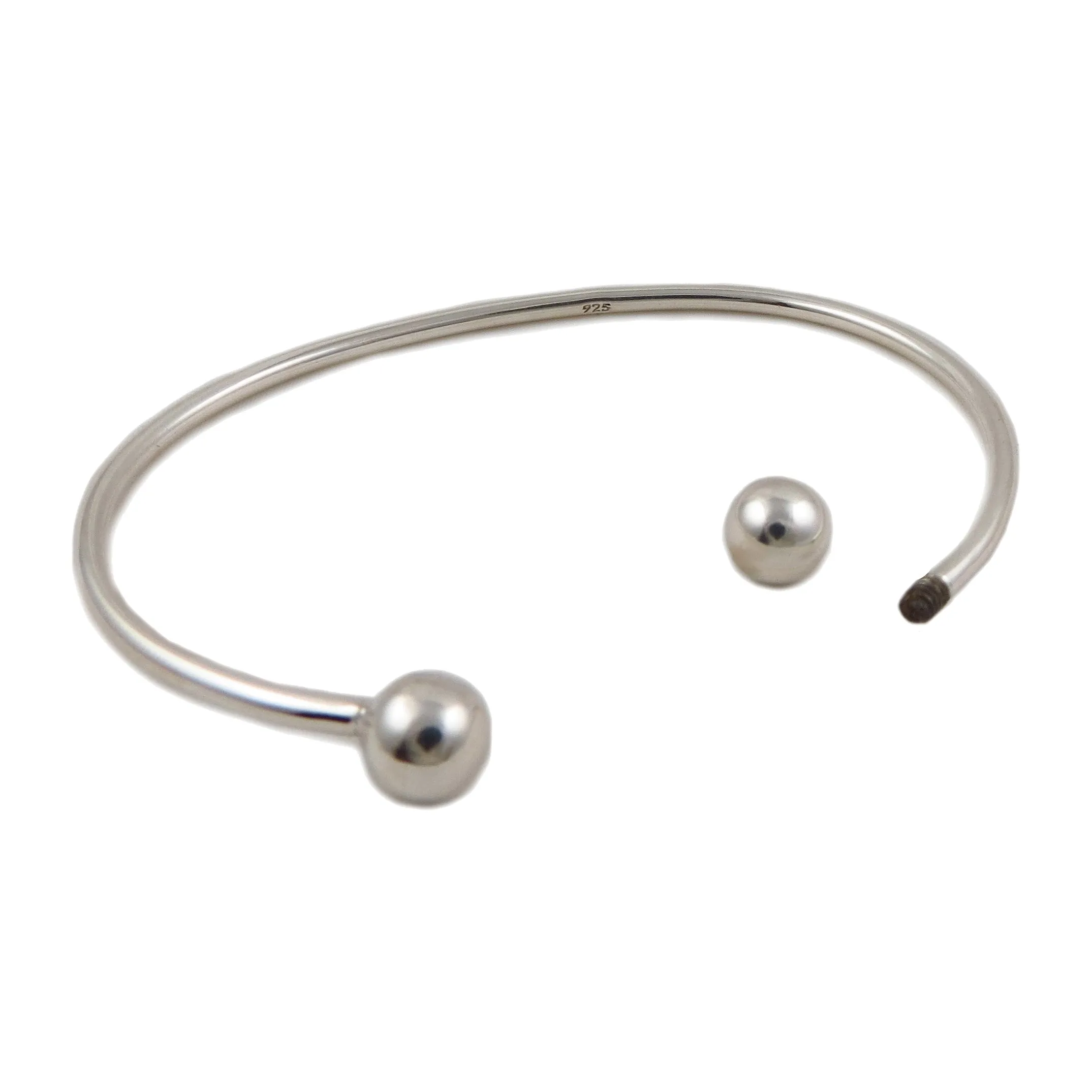 925 Sterling Silver Detachable Ball Bead Charm Bracelet Cuff