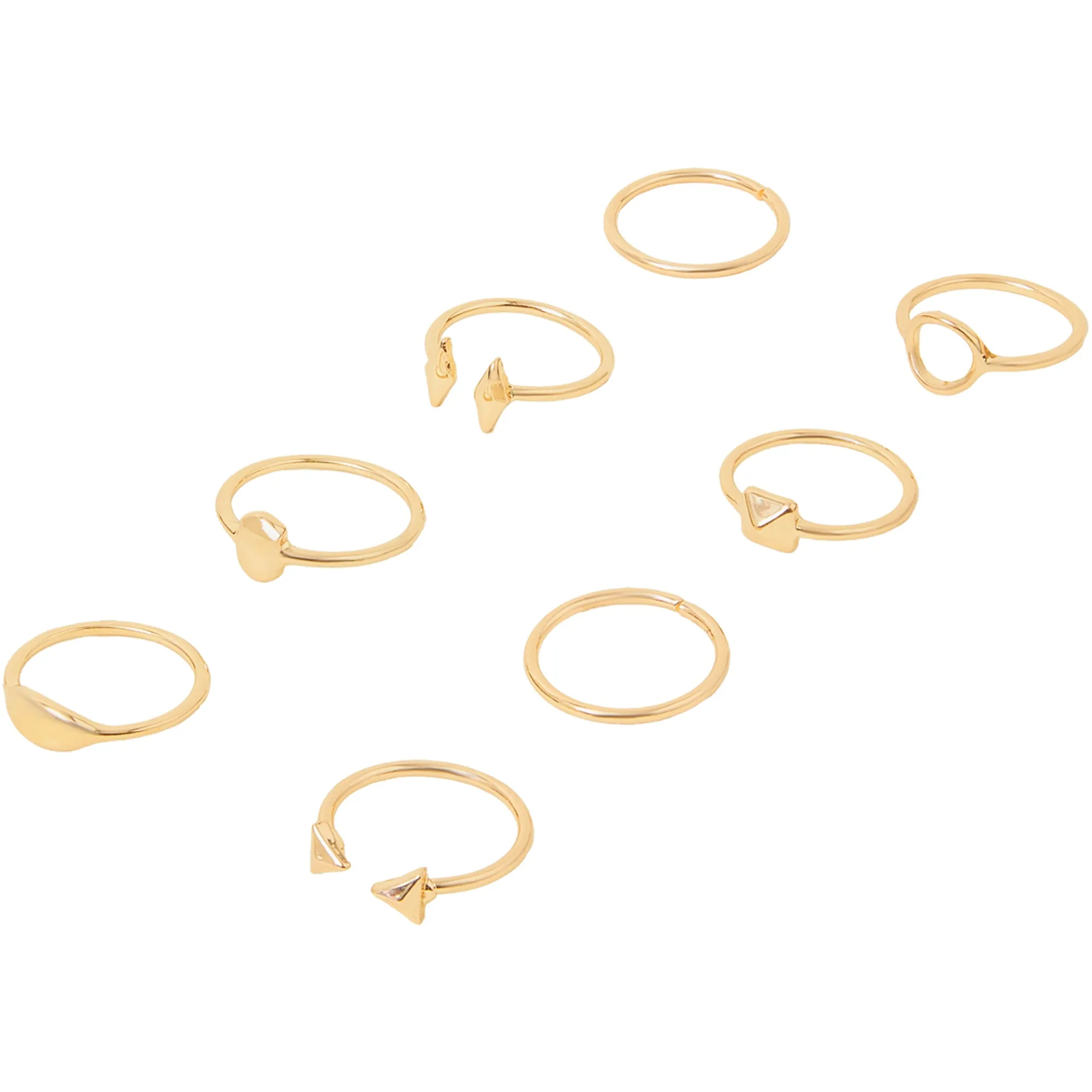 Accessorize London Women's Gold Geometric Stacking Rings Gold Set Of 8 - LARGE