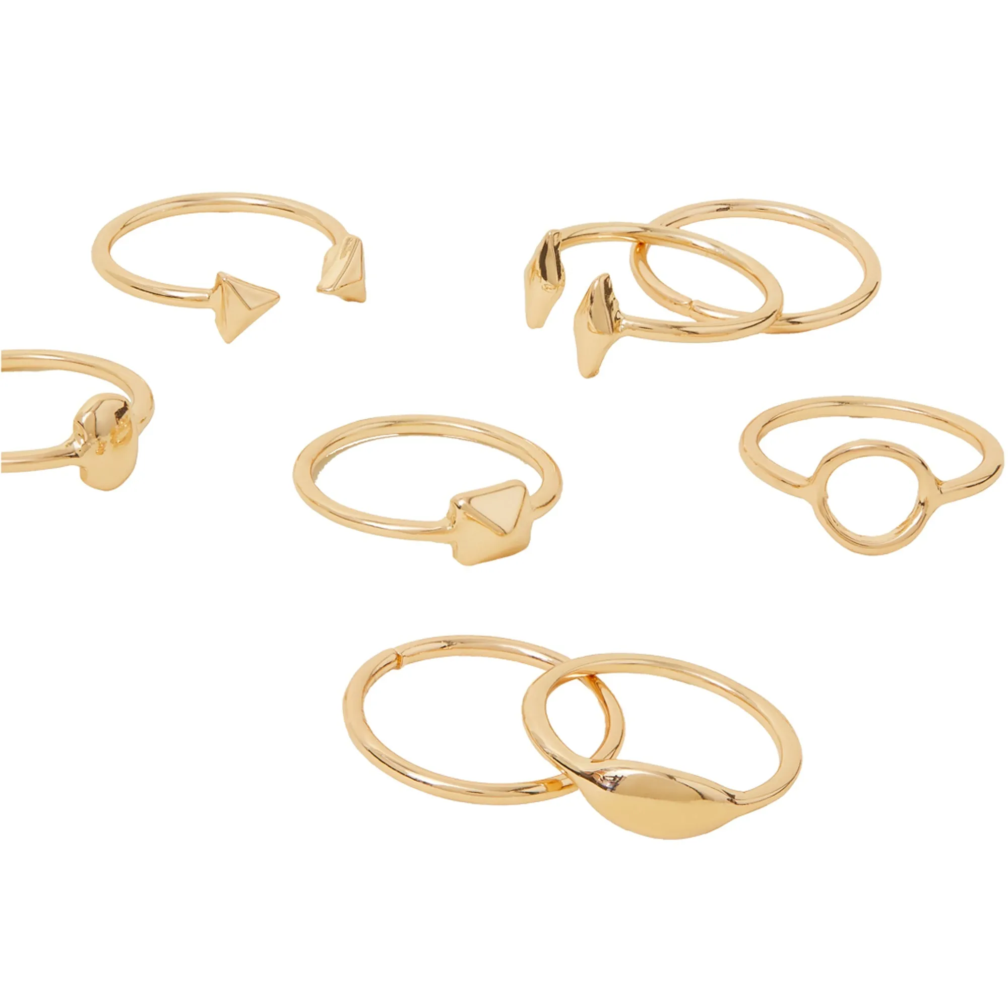 Accessorize London Women's Gold Geometric Stacking Rings Gold Set Of 8 - LARGE