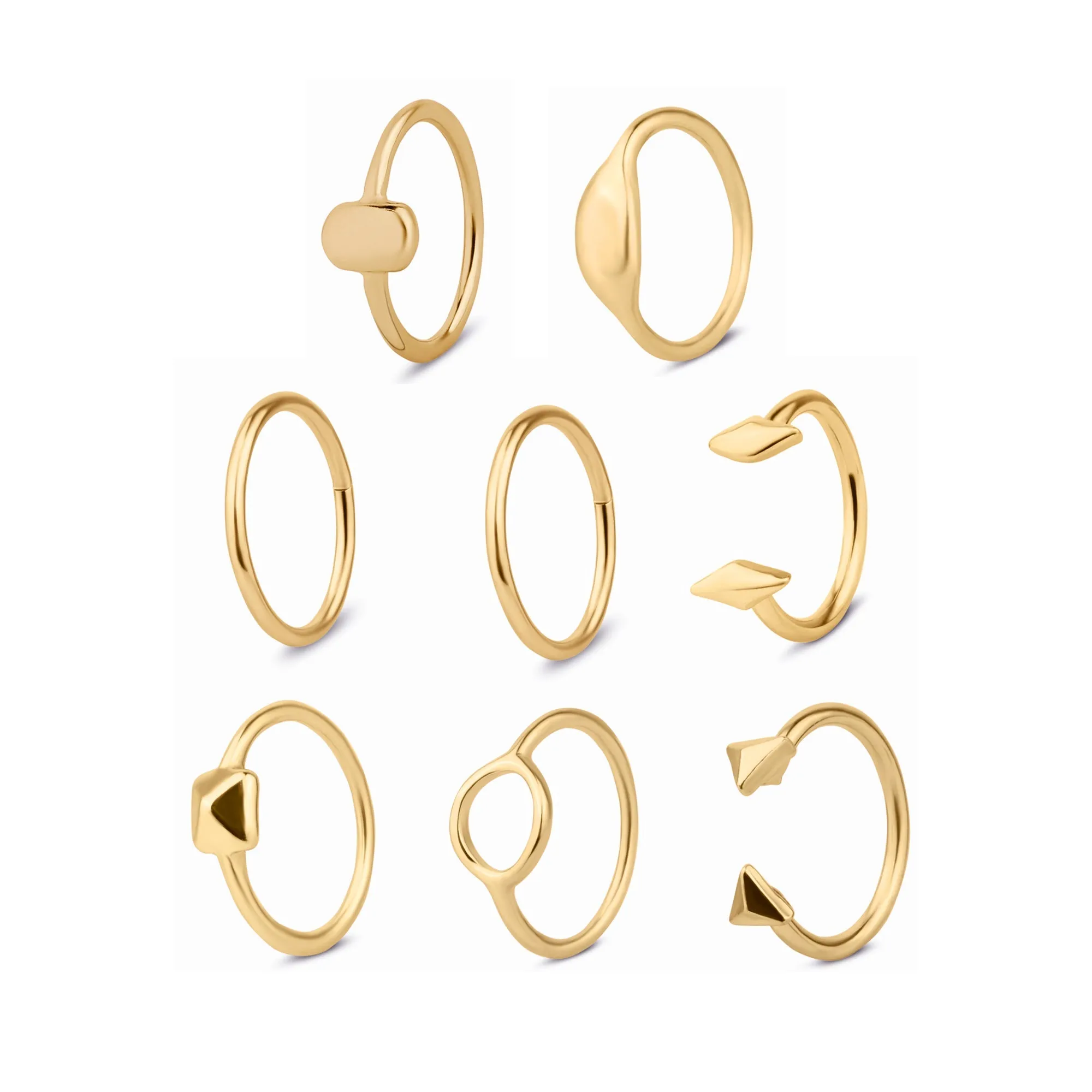 Accessorize London Women's Gold Geometric Stacking Rings Gold Set Of 8 - LARGE