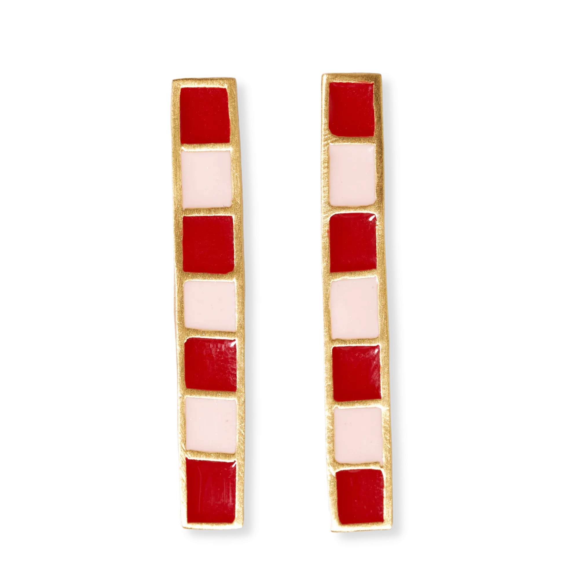 Adele Colorblock Enamel Bar Earrings Red/Blush