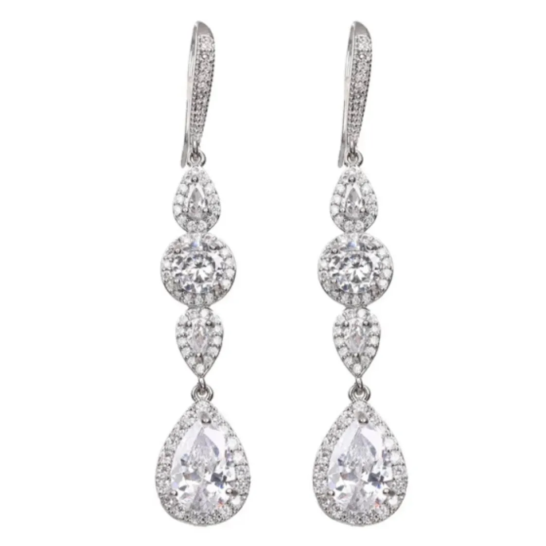 Alasandra Extra Long Modern Glam Dangle CZ Water Drop Earrings